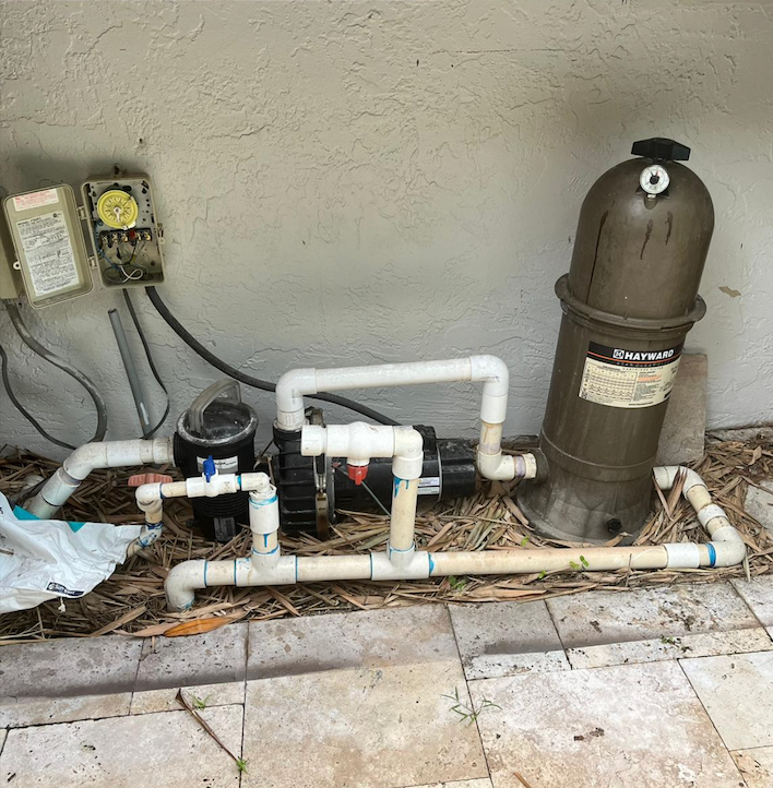 Old pool equipment system before complete upgrade